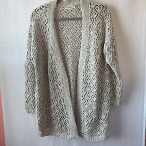 Moon & Madison M Beige Bulky Crochet Long Sleeve Open Front Mid Length Perfect